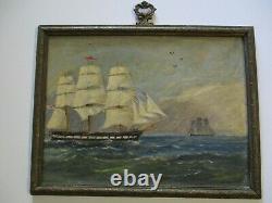 Antique Nautical Ship Painting Seascape Open Sea Coastal Surtees Signed Old