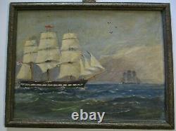 Antique Nautical Ship Painting Seascape Open Sea Coastal Surtees Signed Old