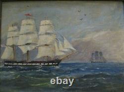 Antique Nautical Ship Painting Seascape Open Sea Coastal Surtees Signed Old