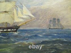 Antique Nautical Ship Painting Seascape Open Sea Coastal Surtees Signed Old