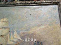 Antique Nautical Ship Painting Seascape Open Sea Coastal Surtees Signed Old