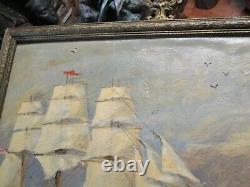 Antique Nautical Ship Painting Seascape Open Sea Coastal Surtees Signed Old