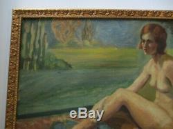 Antique Nude Female Painting Landscape Nature Woman Women Model Art Deco Era Old