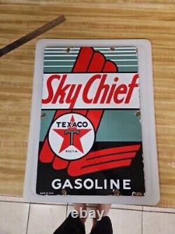 Antique OLD TEXACO MOTOR OIL GASOLINE PORCELAIN GAS STATION PUMP SIGN 17 X 12 A1