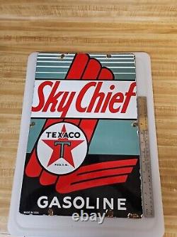 Antique OLD TEXACO MOTOR OIL GASOLINE PORCELAIN GAS STATION PUMP SIGN 17 X 12 A1