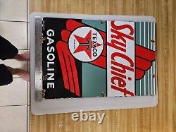 Antique OLD TEXACO MOTOR OIL GASOLINE PORCELAIN GAS STATION PUMP SIGN 17 X 12 A1