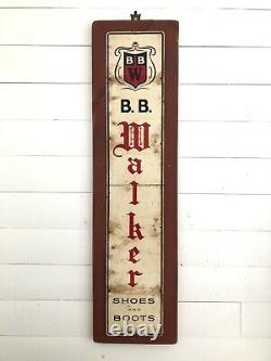 Antique ORIG 1940s B B WALKER SHOE BOOT SIGN METAL CLOTHING WORKWEAR VTG 40 Old