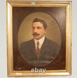 Antique Oil On Canvas Portrait A Noblema Suit Mustache Sign Europe Rare Old 20th