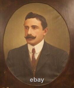 Antique Oil On Canvas Portrait A Noblema Suit Mustache Sign Europe Rare Old 20th