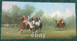 Antique Oil On Copper Painting Polo Players Horse Signed In Lerren Rare Old 20th