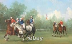 Antique Oil On Copper Painting Polo Players Horse Signed In Lerren Rare Old 20th