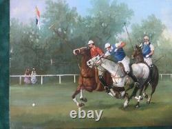 Antique Oil On Copper Painting Polo Players Horse Signed In Lerren Rare Old 20th