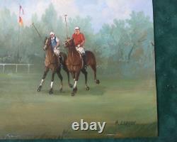 Antique Oil On Copper Painting Polo Players Horse Signed In Lerren Rare Old 20th