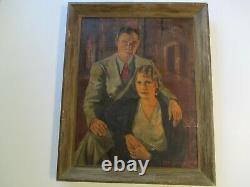 Antique Oil Painting 1930's Portrait Estate Mansion By Miguel Alonso Machado Old