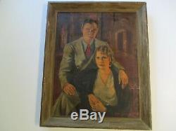Antique Oil Painting 1930's Portrait Estate Mansion By Miguel Alonso Machado Old