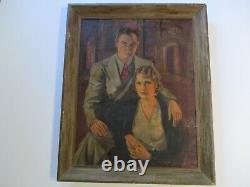 Antique Oil Painting 1930's Portrait Estate Mansion By Miguel Alonso Machado Old