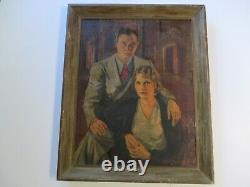 Antique Oil Painting 1930's Portrait Estate Mansion By Miguel Alonso Machado Old