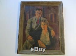 Antique Oil Painting 1930's Portrait Estate Mansion By Miguel Alonso Machado Old