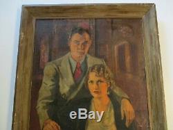 Antique Oil Painting 1930's Portrait Estate Mansion By Miguel Alonso Machado Old