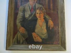 Antique Oil Painting 1930's Portrait Estate Mansion By Miguel Alonso Machado Old