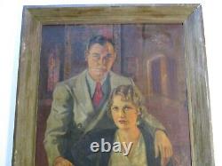 Antique Oil Painting 1930's Portrait Estate Mansion By Miguel Alonso Machado Old