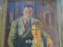 Antique Oil Painting 1930's Portrait Estate Mansion By Miguel Alonso Machado Old