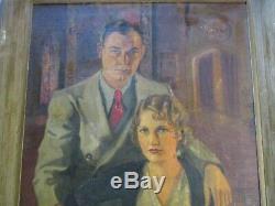 Antique Oil Painting 1930's Portrait Estate Mansion By Miguel Alonso Machado Old