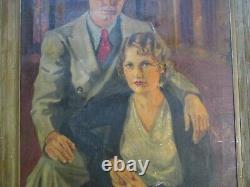 Antique Oil Painting 1930's Portrait Estate Mansion By Miguel Alonso Machado Old