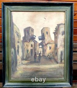 Antique Oil Painting Canvas Signed Art Artist Vintage Wall Frame Wood 3025 Old
