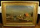 Antique Oil Painting Fishing Boats Listed Sweden Artist Olof Hermelin Old