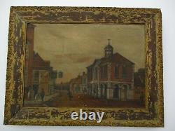 Antique Oil Painting Old Primitive Town Portrait City Village Folk Naive Master