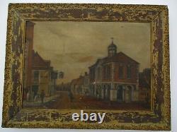 Antique Oil Painting Old Primitive Town Portrait City Village Folk Naive Master