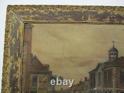 Antique Oil Painting Old Primitive Town Portrait City Village Folk Naive Master