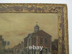 Antique Oil Painting Old Primitive Town Portrait City Village Folk Naive Master