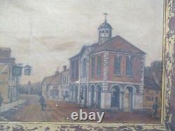 Antique Oil Painting Old Primitive Town Portrait City Village Folk Naive Master