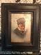 Antique Oil Painting On Board Of An Old Man Smoking Pipe. Signed. 1876