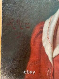 Antique Oil Painting On Canvas Boy Portrait Framed H Meray Sign Rare Old 19th