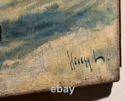 Antique Oil Painting On Canvas Violinist Landscape Musician Sign Rare Old 19th