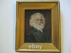 Antique Oil Painting Signed Portrait Of The Writer Walt Whitman Old