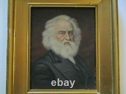 Antique Oil Painting Signed Portrait Of The Writer Walt Whitman Old