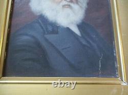 Antique Oil Painting Signed Portrait Of The Writer Walt Whitman Old