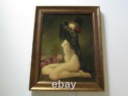 Antique Oil Painting Vintage Nude Pretty Woman Female Model Roses Signed Old