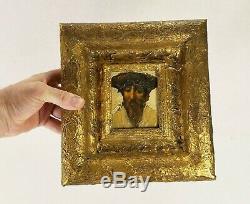 Antique Oil Painting of Old Man on Panel in Great Gold Frame Signed Sol Glass