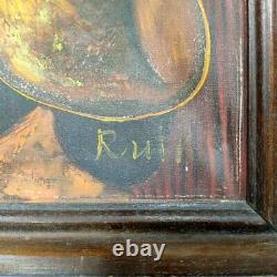 Antique Oil Painting on Canvas Vintage Signed Old Frame Wood 7358 cm