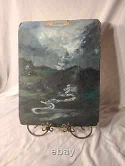 Antique Oil on Board- Alaskan Wilderness-Stream- Signed S. Stilson Old Board