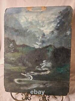 Antique Oil on Board- Alaskan Wilderness-Stream- Signed S. Stilson Old Board