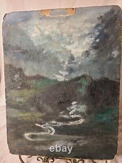 Antique Oil on Board- Alaskan Wilderness-Stream- Signed S. Stilson Old Board