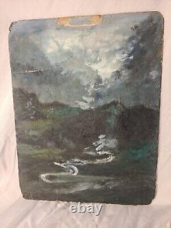 Antique Oil on Board- Alaskan Wilderness-Stream- Signed S. Stilson Old Board