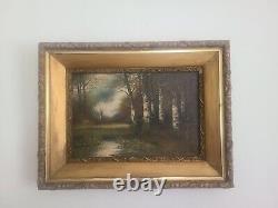 Antique Oil on Canvas- Wooded Stream- Signed Martini old gilded frame