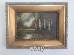 Antique Oil on Canvas- Wooded Stream- Signed Martini old gilded frame